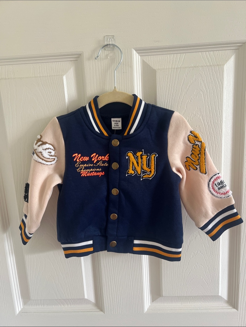 Kids Navy & Cream NY Varsity Jacket - Shein